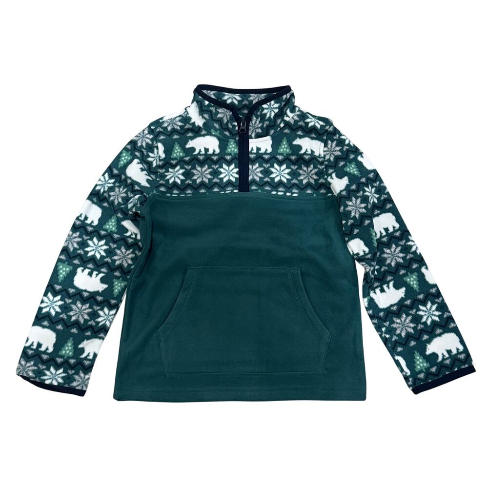 OshKosh B'Gosh Kid Fair Isle Quarter-Zip Microfleece Pullover in Green, Size 5